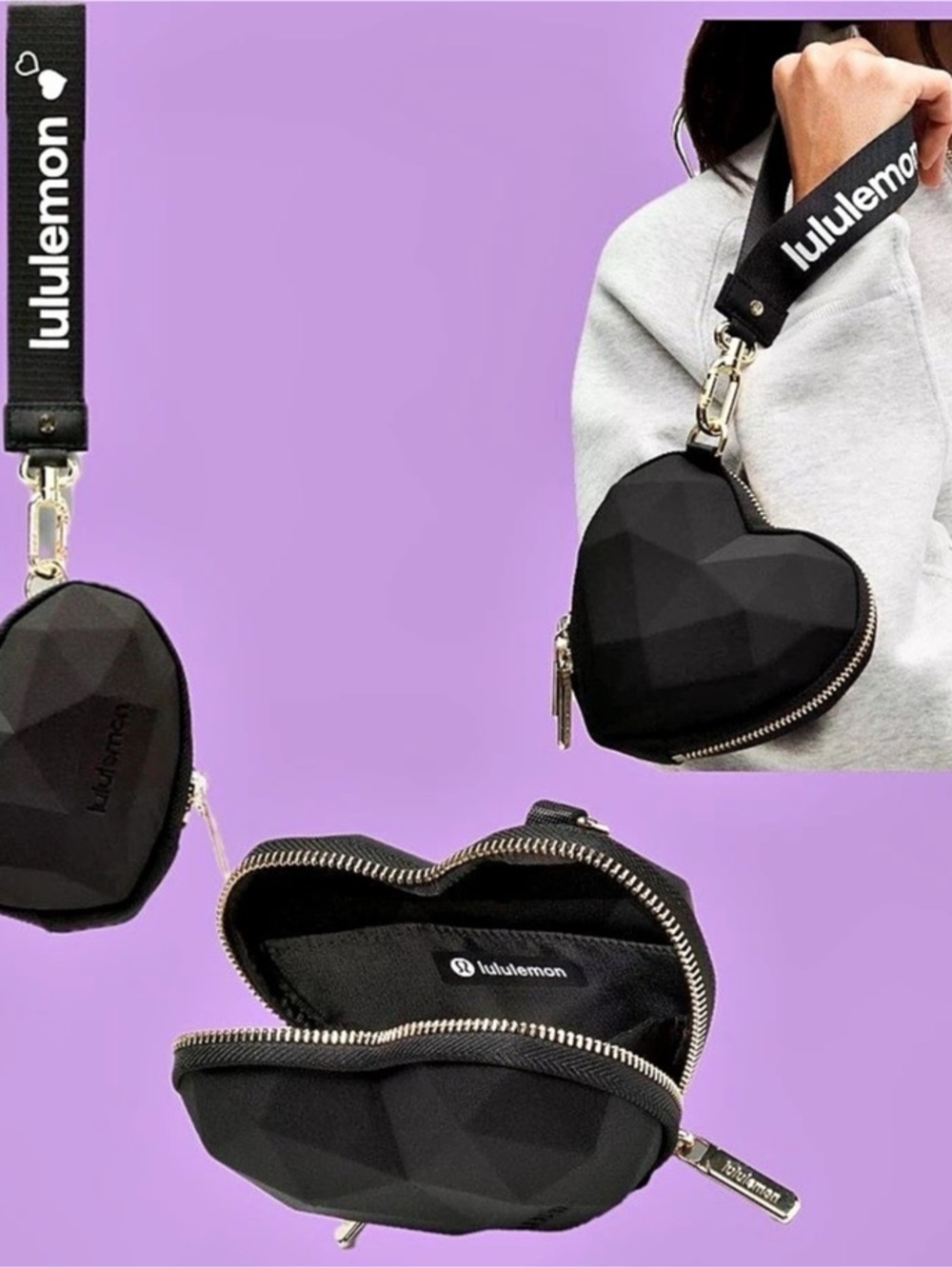 lululemon- Heart Wristlet black/gold